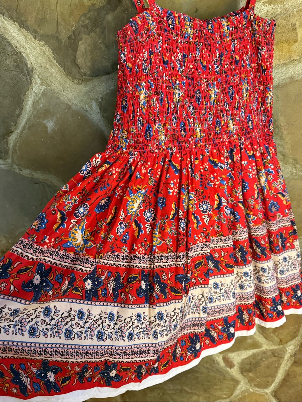 Ashley Taylor Smocked Calico Floral Sundress Large - Blue, Cream, Yellow - Picture 3 of 8